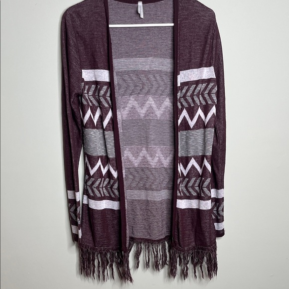 Vanity Sweaters - Vanity Burgundy Fringe Cardigan Medium